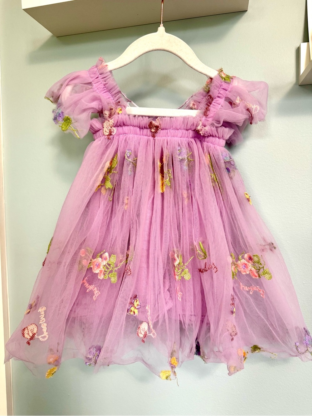 Lilac Tulle Floral Embroidered Girls Dress 1-2 Years